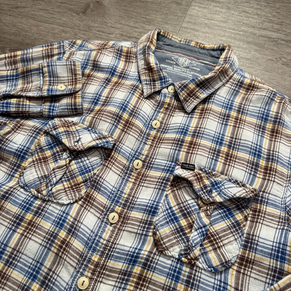True Grit Flannel Shirt Mens XL Plaid Soft Flannel Cotton Button Up Pockets